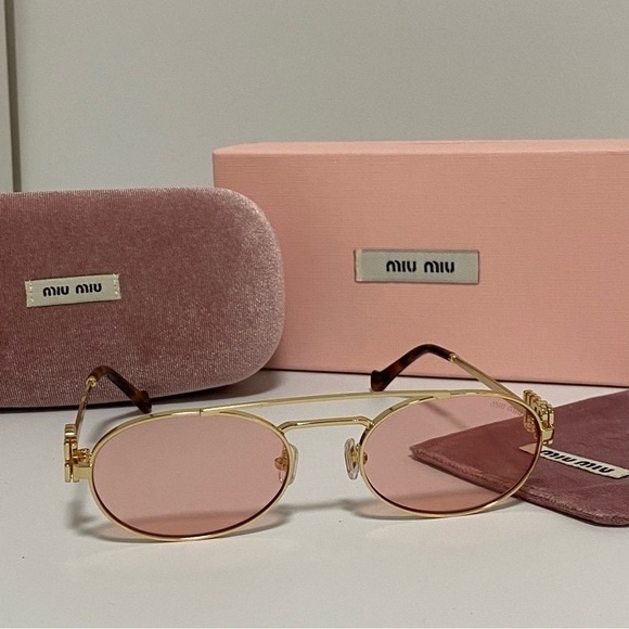 Miu Miu Accessories - Miu Miu Pink Lens Gold Frame Oval Sunglasses